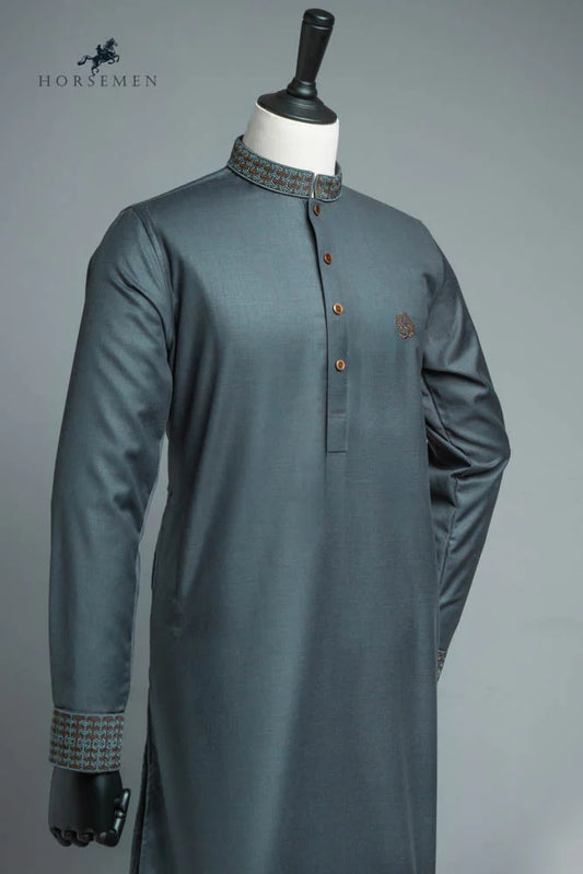 Horsemen Panjabi-Tropical Suiting Twill Fabric - Slate Gray image 0