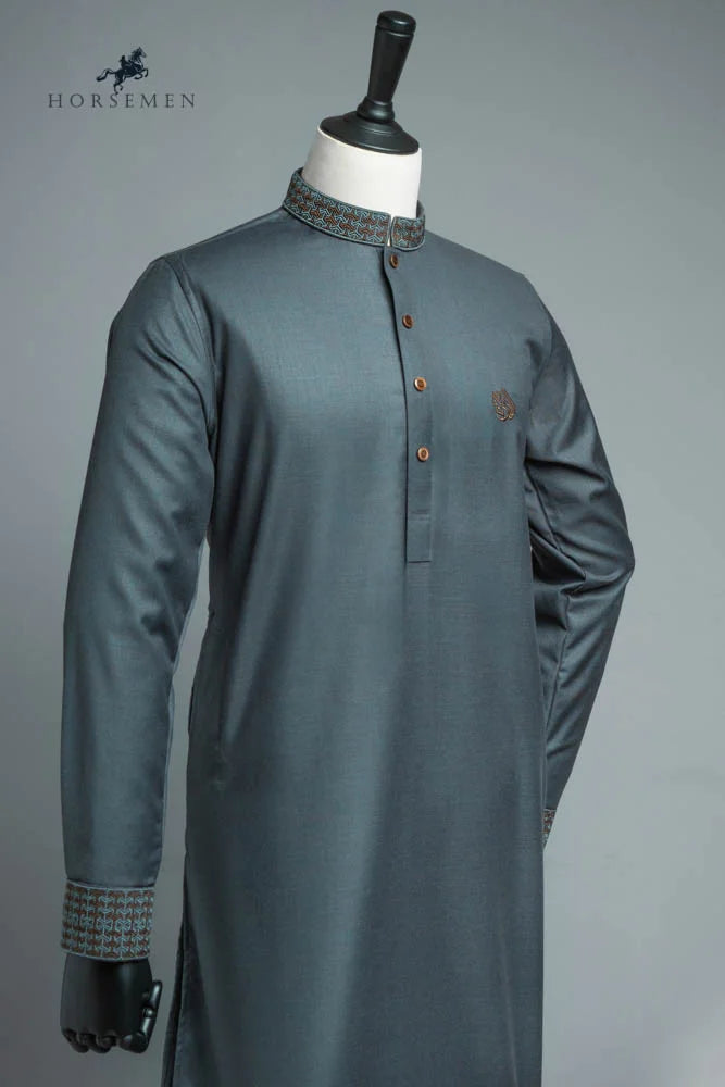 Horsemen Panjabi-Tropical Suiting Twill Fabric - Slate Gray - XL image