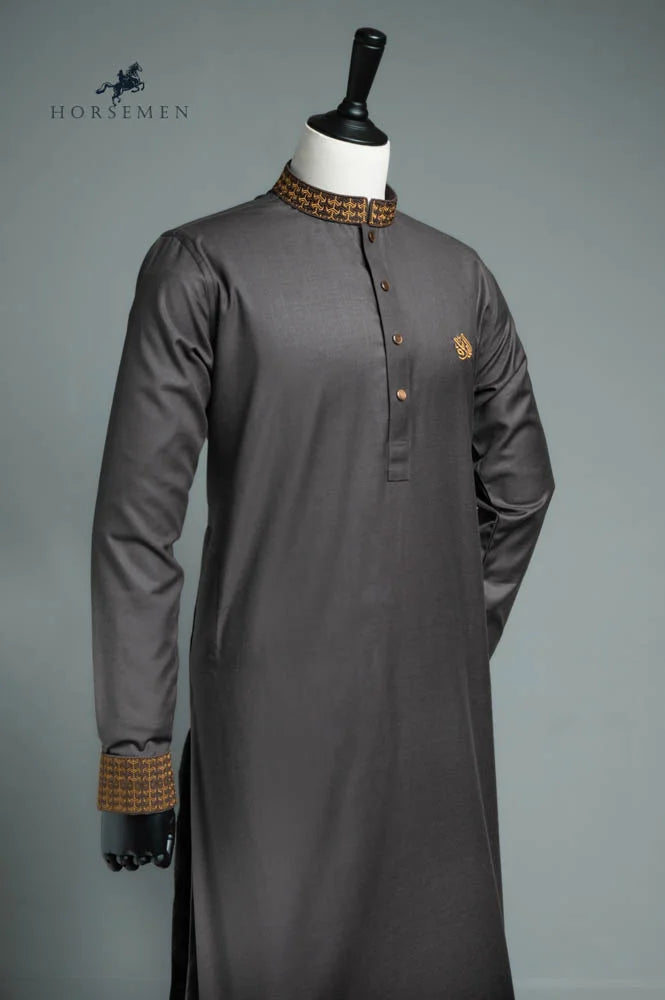 Horsemen Panjabi-Tropical Suiting Twill Fabric - Taupe Brown - M image